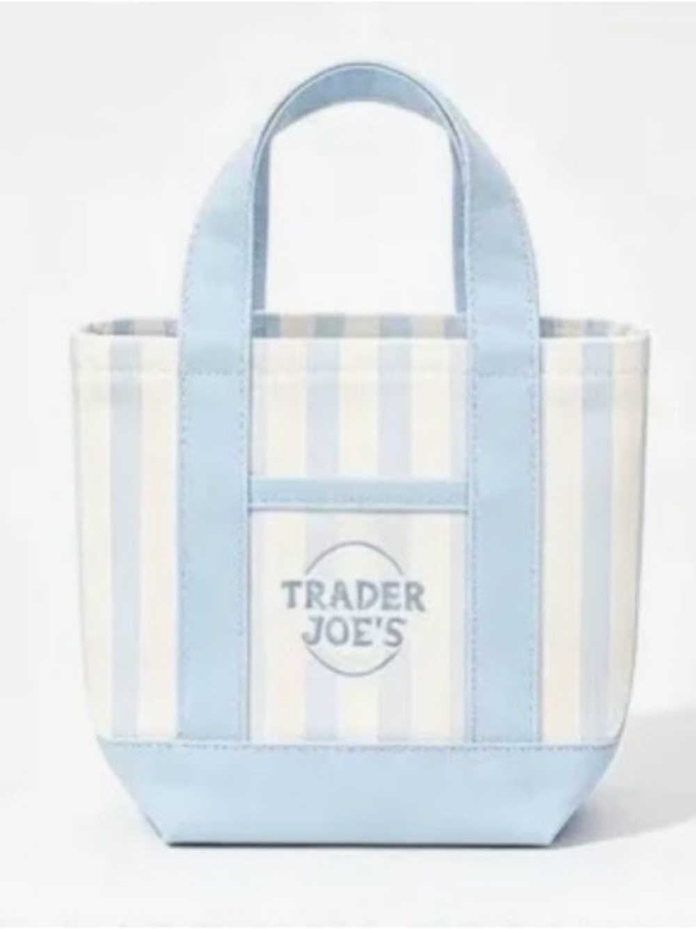 Trader Joe's Striped Canvas Mini Tote in Light Blue and White